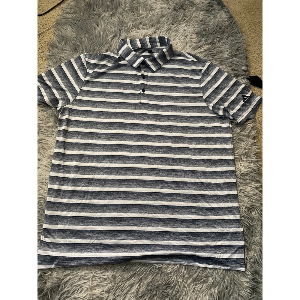 Adidas  Striped Polo Shirt Blue White Logo Size‎ XL